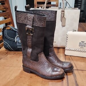 Tory Burch "Corey" Leather Knee-High Boots. Croc Embossed. Sz 6m